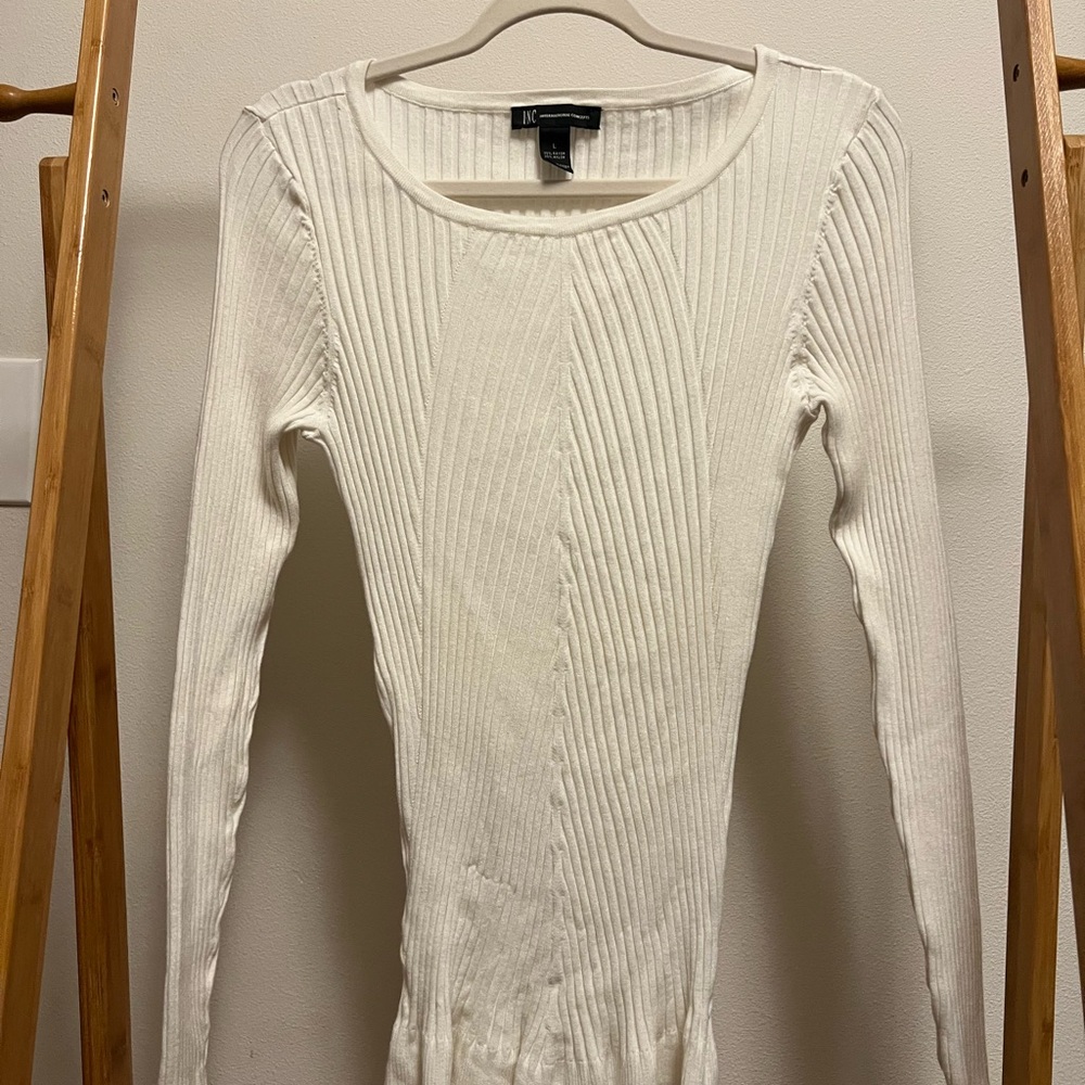 INC International Concepts White Ribbed Top